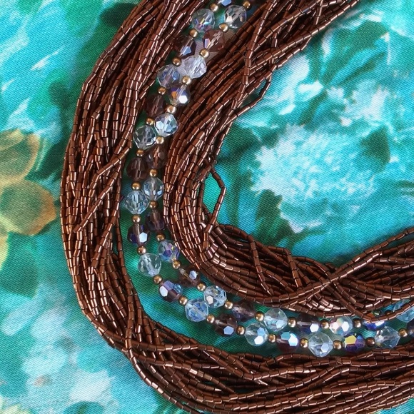1950s Copper Crystal Multi Strand Necklace - Picture 3 of 9